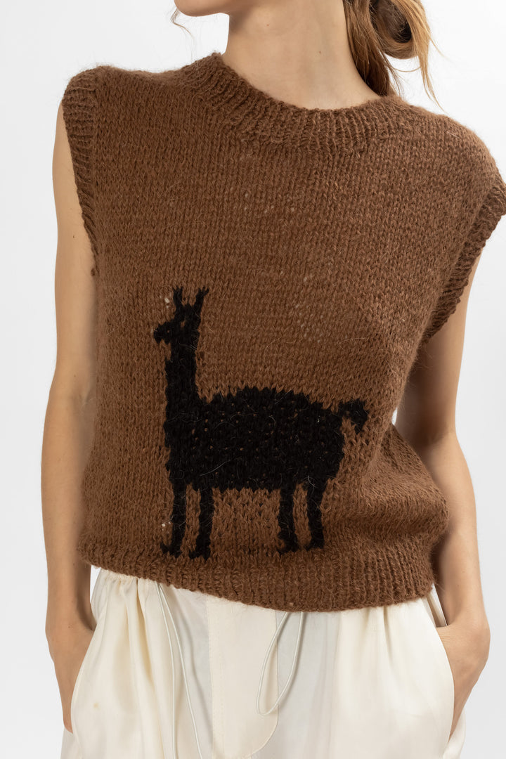 Brown Pure Llama Wool Vest. Hand Matters