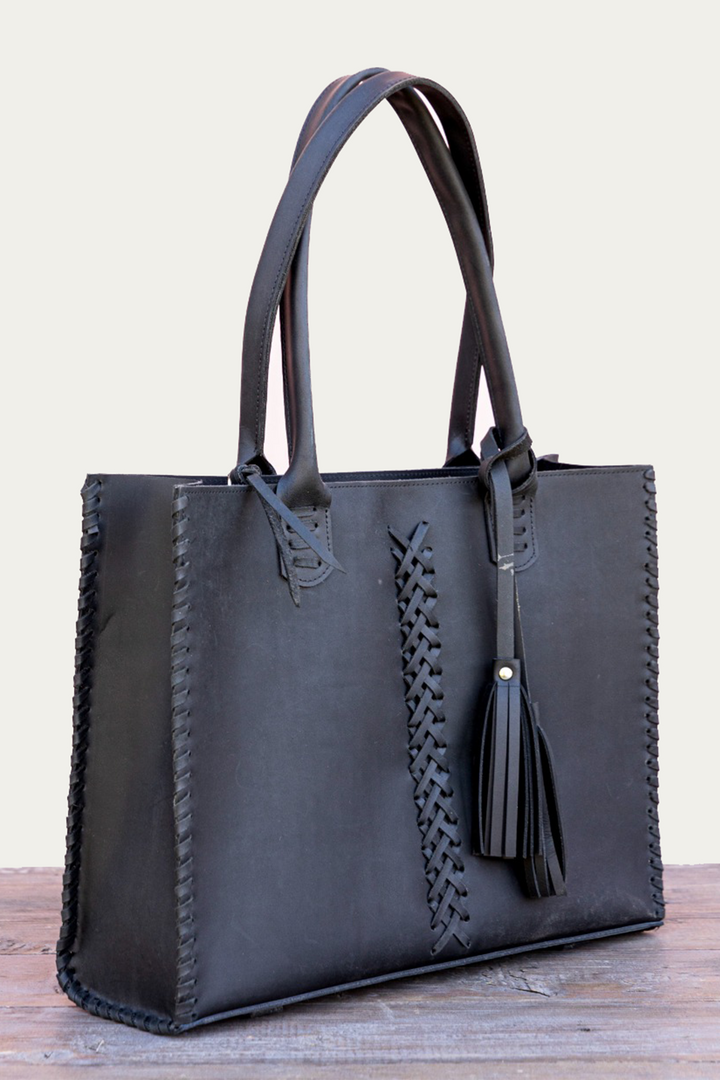 Hand Matters. Large black leather bag