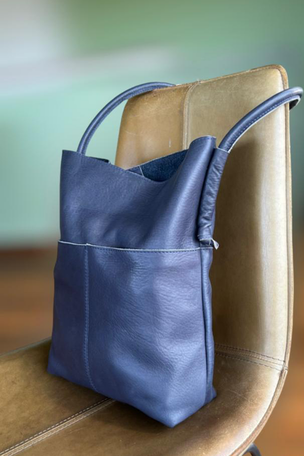 Hand matters blue leather bag