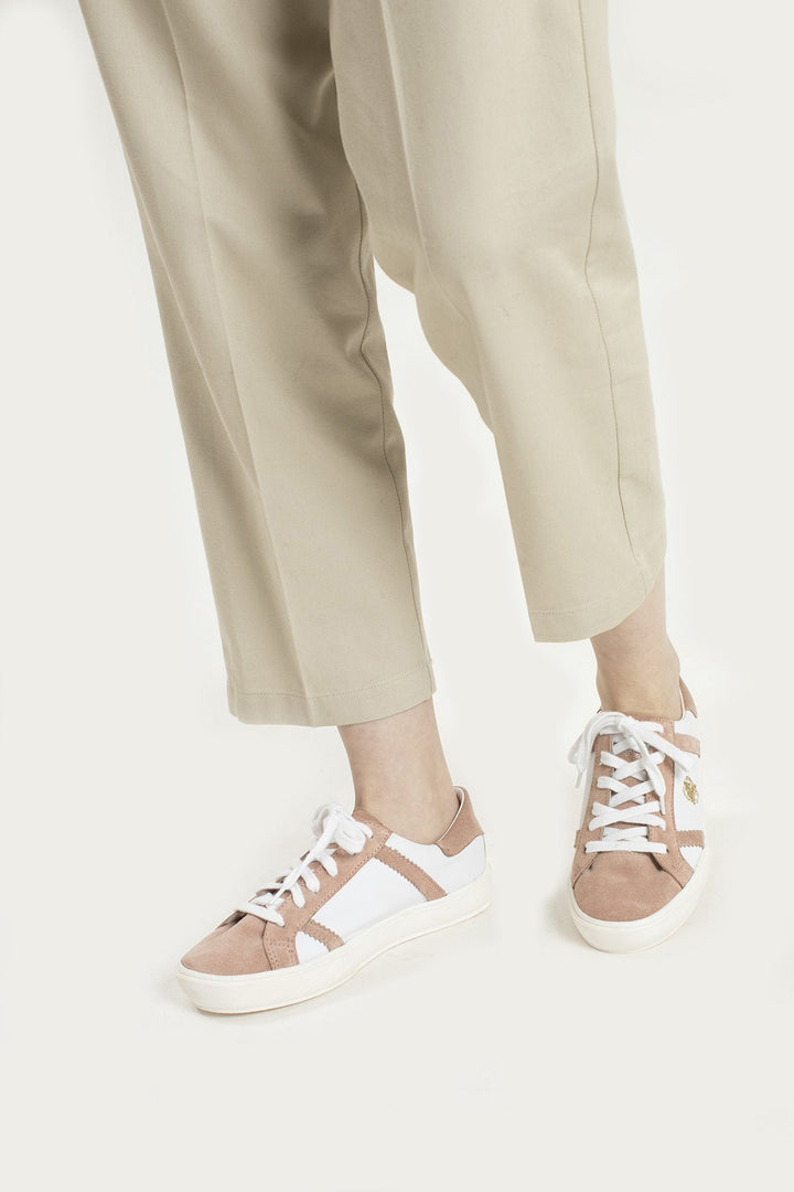 Hand Matters. soft pink sneakers. Suede and leather